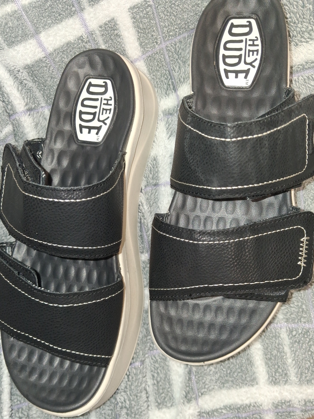 Hey Dude Black Double-Strap Women's Slide Sandals with Cream Sole